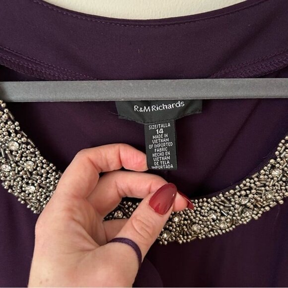 R&M Richard’s Two Piece Dress Metallic Pattern Neckline Jacket Sheer Sleeves 14 - Picture 5 of 12